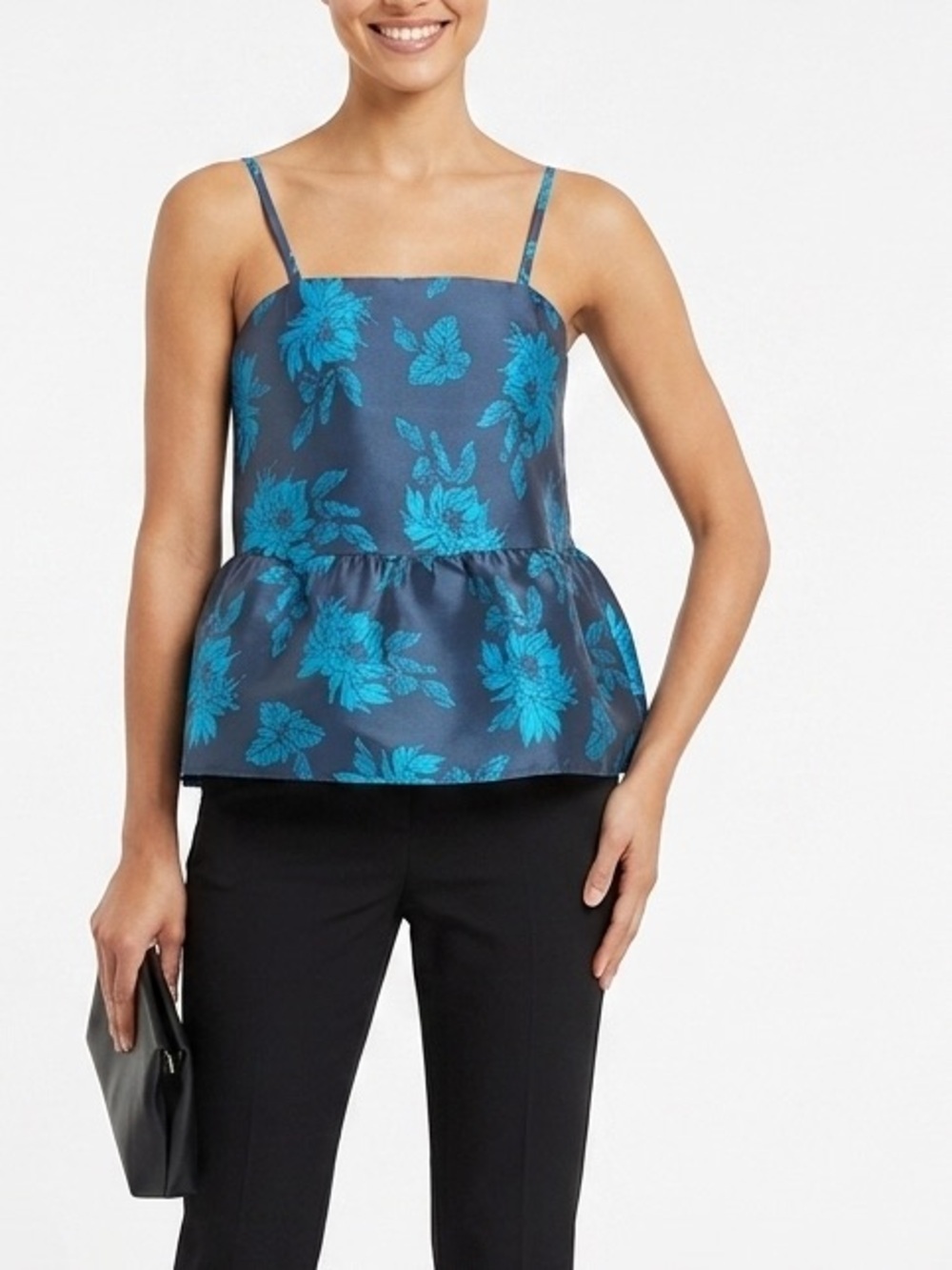 NWT Twinset Simona Barbieri Floral Brocade Peplum Camisole Top Blue Sz 44